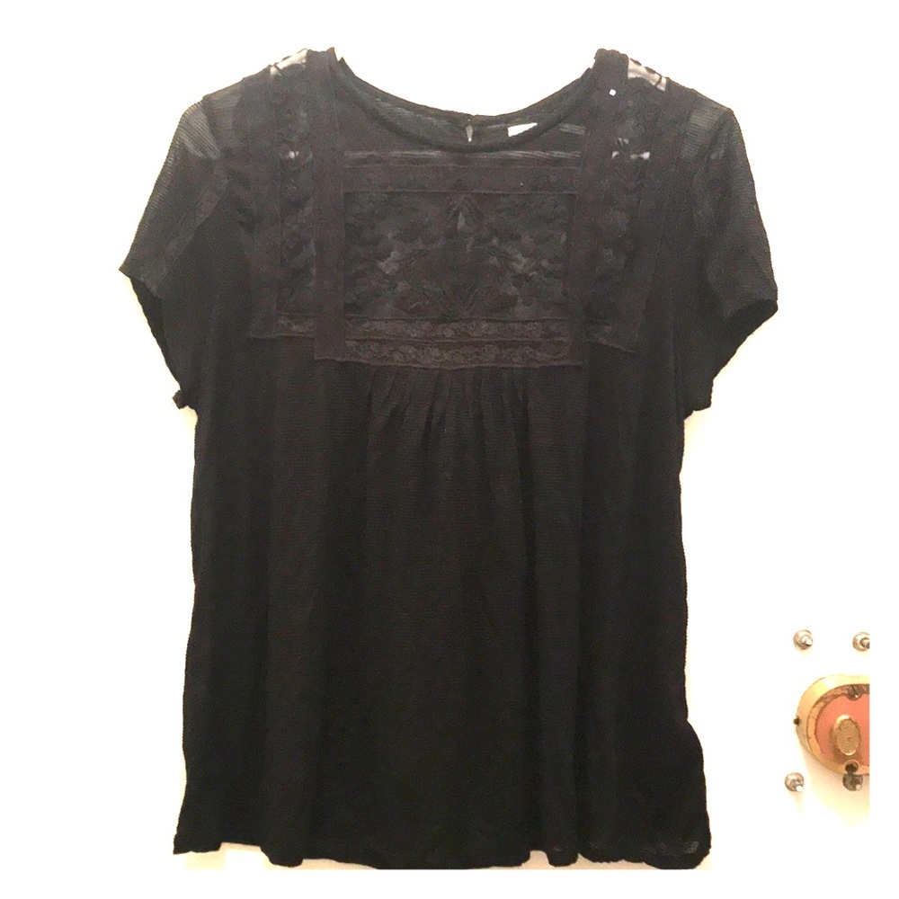 Urban Outfitters Black Top w/ Shear Embroidery - M